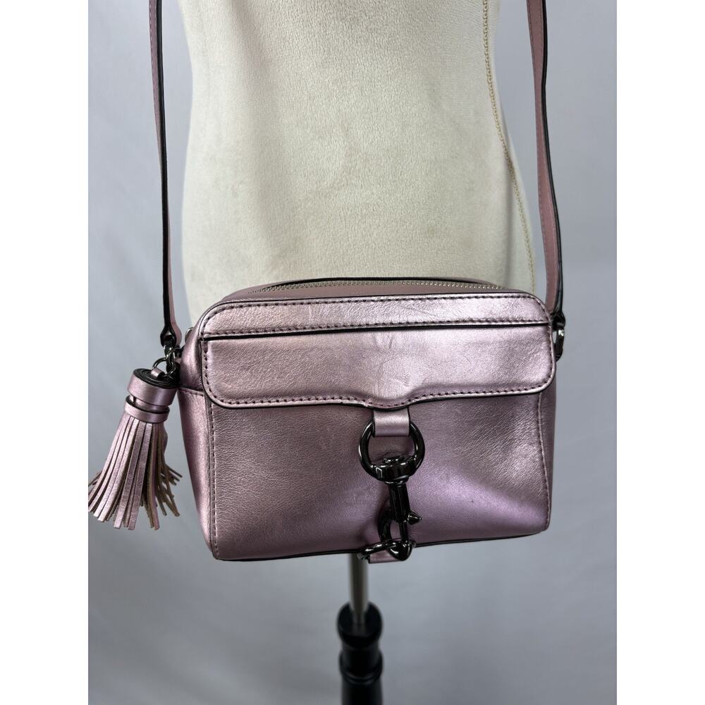 Rebecca Minkoff MAB Camera Bag Pink Metallic Leather Crossbody Adjustable Strap